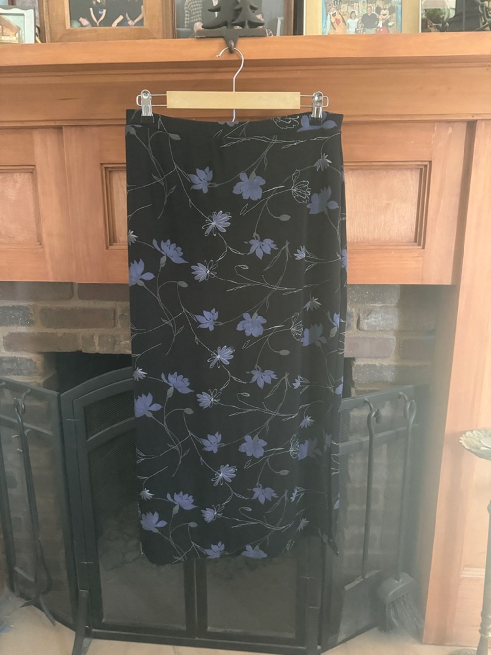 Vintage 90s Y2K Impressions Black Floral Maxi Skirt Purple Blooms Stretch Size L